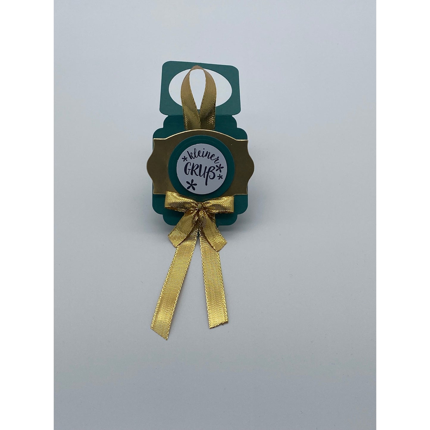 Zubehör - Geschenkanhänger - "kleiner Gruß" Gold-Petrolgrün